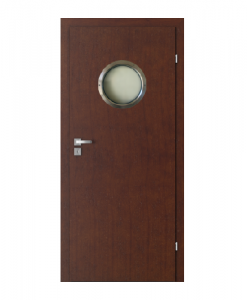 Дверь с иллюминатором шпонированная Classic модель 1.1 (вертикальный рисунок слоев древесины)