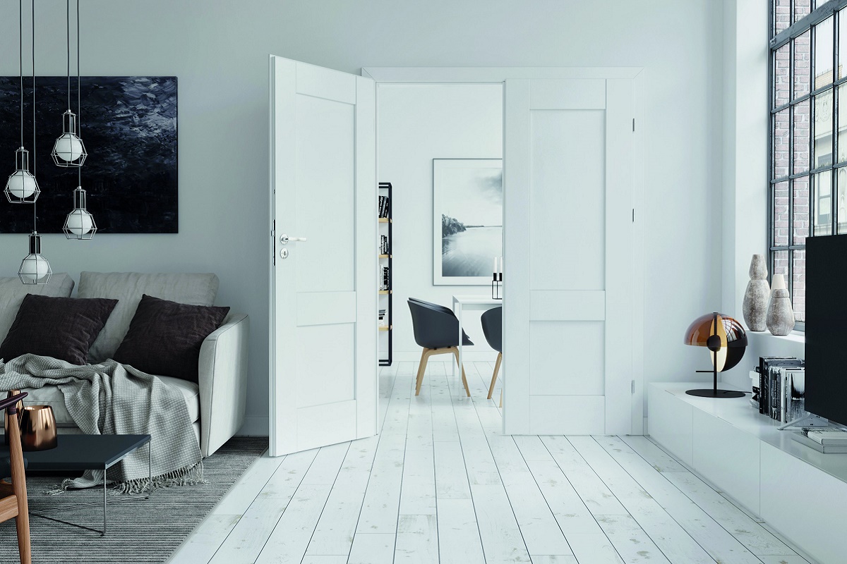 Стильная дверь белого цвета Verte Premium C.0 в интерьере